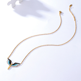 Colliers avec pendentif aile d'ange en acier inoxydable, micro pavé de zircone cubique, collier chaîne forçat avec fermoir mousqueton pour femme