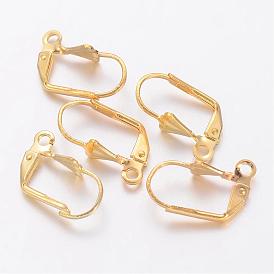 Brass Leverback Earring Findings, with Loop, 16x9x5mm, Hole: 2mm