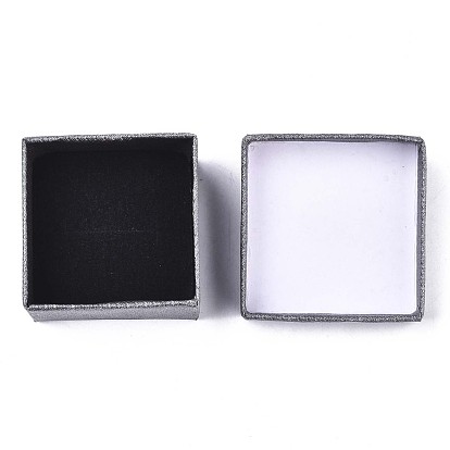 Картонные коробки кольцо, с лентой-бантом снаружи и черной губкой внутри, квадратный