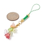 Perlas de vidrio flor/hoja correas móviles, con fornituras de hierro doradas y decoración de accesorios móviles de cordón de poliéster