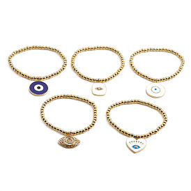 Élégant bracelet extensible en perles d'oeil du diable pour femmes - plaqué cuivre avec finition en or véritable