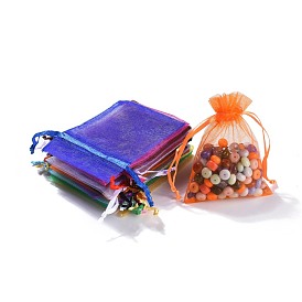 Rectangle Organza Gift Bags, Jewelry Packing Drawable Pouches, with Vacuum Packing, 9x7cm
