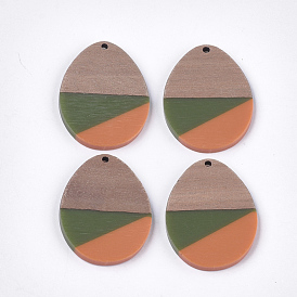 Tri-color Resin & Walnut Wood Pendants, Drop