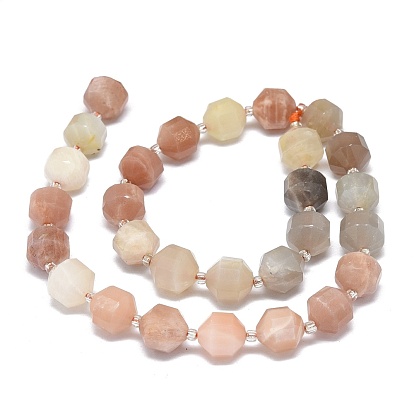 Natural Multi-Moonstone Beads Strands, Bicone, Double Terminated Point Prism Beads, Faceted, with Seed Beads