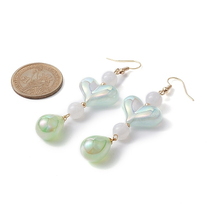 Heart & Teardrop Dangle Earrings for Women, Resin & Acrylic Bead Long Drop Earring with Brass Earring Hook
