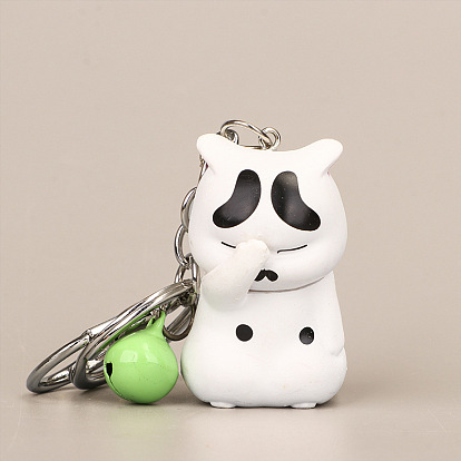 Cute Face Covering Cat Resin Pendant Keychain, with Random Color Bell Charms, Cartoon Doll for Bag Pendant Ornament