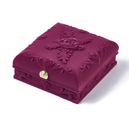 Boîtes à bijoux en velours motif fleur rose, colliers et boucles d'oreilles, avec du tissu et du plastique, rectangle