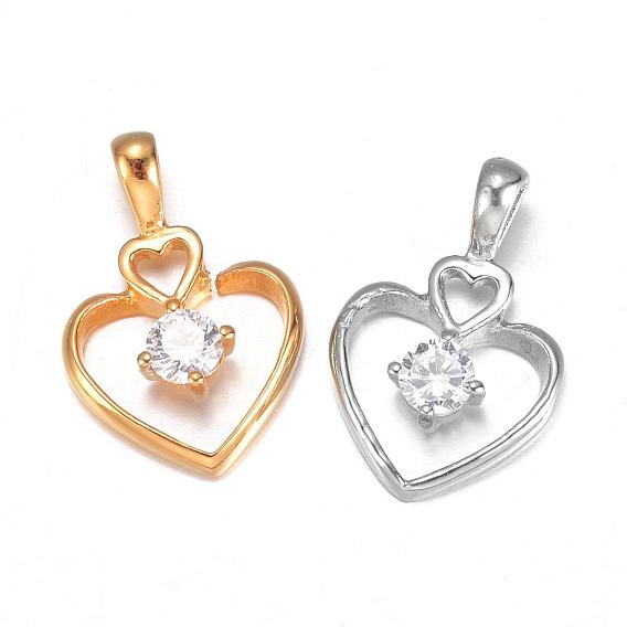 316 Surgical Stainless Steel Pendants, with Cubic Zirconia, Heart