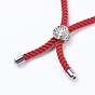 Nylon Twisted Cord Bracelets, Slider Bracelets, Bolo Bracelets, with 304 Stainless Steel Links, Flat Round with Life of Tree