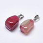 Natural Banded Agate/Striped Agate Pendants, Dyed, with Stainless Steel Snap On Bails, Cuboid, Stainless Steel Color