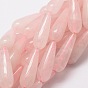 Hebras de cuentas de lágrima de cuarzo rosa natural, 30x10 mm, agujero: 1.5 mm, sobre 13 unidades / cadena, 15.7 pulgada
