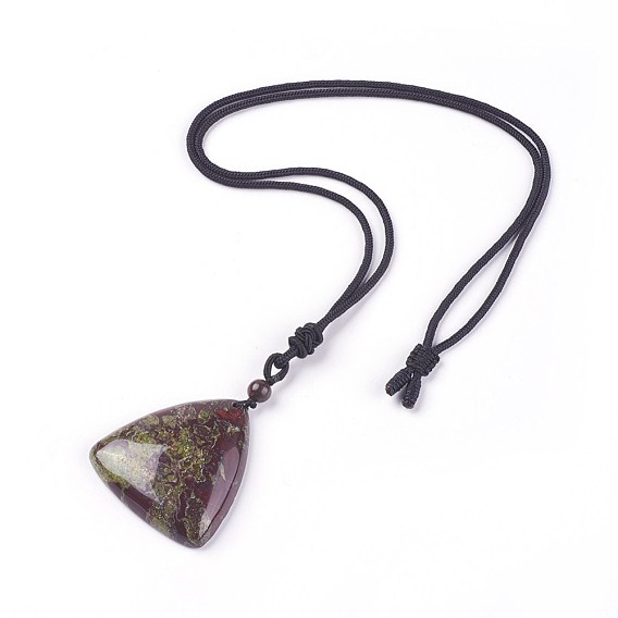 Adjustable Natural Indian Blood Stone Pendant Necklaces, with Nylon Theard, Triangle