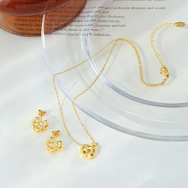 Ensemble de bijoux chic en métal coeur creux pour femme - collier et boucles d'oreilles de style minimaliste français