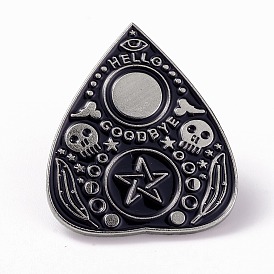 Heart with Skull Divination Board Enamel Pin, Platinum Alloy Word Hello Goodbye Badge for Backpack Clothes