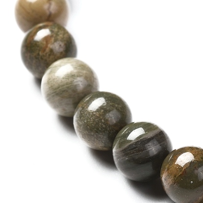 Bracelet extensible de perles rondes de jaspe feuille d'argent naturel pour hommes femmes