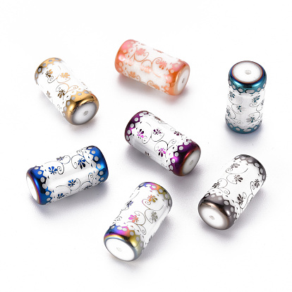 Electroplate Glass Beads, Column with Flower Pattern