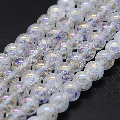 Perles de cristal de quartz craquelé naturel électroplaquées, ronde
