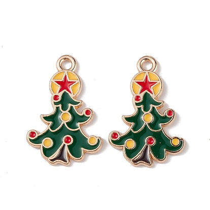 Christmas Alloy Enamel Pendants, Christmas Tree with Star Charm, Light Gold