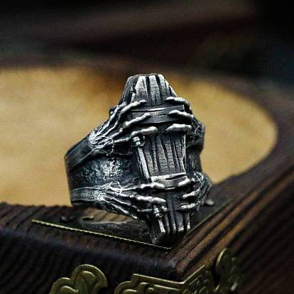316 anillo de dedo de mano de esqueleto de acero inoxidable, Anillo de estilo gótico para hombres y mujeres.