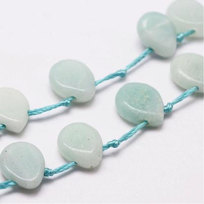 Natural Flower Amazonite Beads Strands, Top Drilled Beads, Teardrop, 10x8x3mm, Hole: 1mm, about 28pcs/strand, 16.5 inch