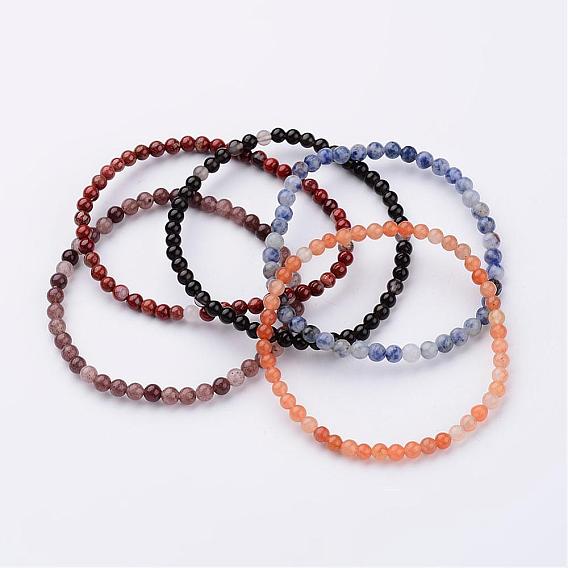 Natural Gemstone Stretch Bracelets, with Elastic Fibre Wire