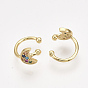 Brass Cubic Zirconia Cuff Earrings, Moon, Golden