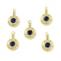 Brass Micro Pave Clear Cubic Zirconia Pendants, with Glass and Jump Ring, Flat Round with Star Charm