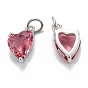 Brass Cubic Zirconia Charms, Long-Lasting Plated, with Jump Ring, Heart