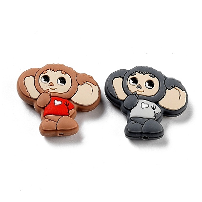 Monkey Food Grade Silicone Focal Beads, Chewing Beads For Teethers, DIY Nursing Necklaces Making