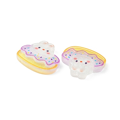 Translucent Cute Bunny Cabochons, Glitter Rabbit with Cake