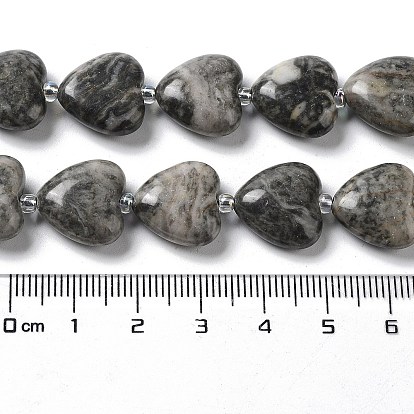 Brins de perles en pierre de carte naturelle, avec des perles de rocaille, cœur