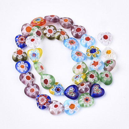 Handmade Millefiori Lampwork Beads Strands, Heart