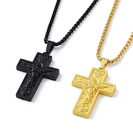 Alloy Pendant Necklace with Box Chains, Cross with Jesus Pattern
