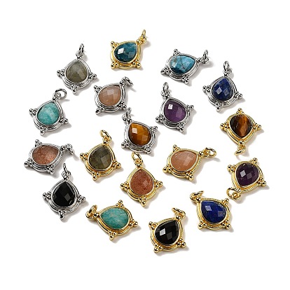 Gemstone Faceted Pendants, Rhombus Charms with Rack Plating Brass Findings, Cadmium Free & Lead Free
