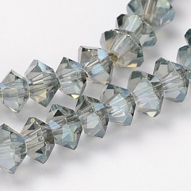 Full Rainbow Plated Glass Bead Strands, Faceted Bicone, 5x3mm, Hole: 1mm, about 99pcs/strand, 11.8 inch
