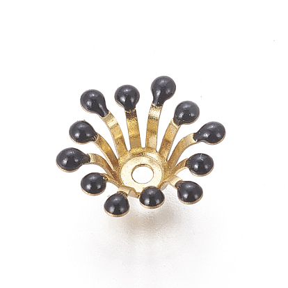 Brass Bead Caps, with Enamel, Flower