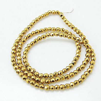 Non-Magnetic Synthetic Hematite Beads Strands, Round, Golden, 3mm, Hole: 1mm