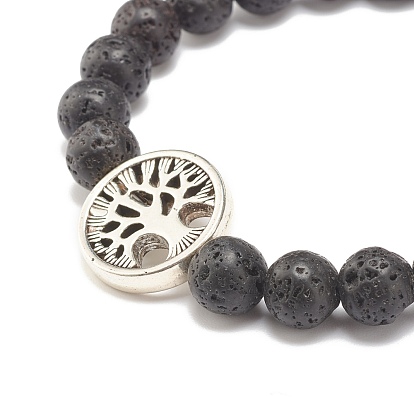 Bracelet extensible en pierre de lave naturelle avec arbre de vie, bijoux de pierres précieuses d'huile essentielle pour les femmes