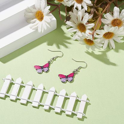 Two Tone Butterfly Dangle Earrings for Women, Stainless Steel Color