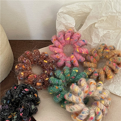 Cute Colorful Yarn Wrapped Phone Cord Hair Tie - Elastic Ponytail Holder.