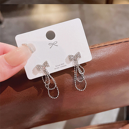 925 Silver Tassel Earrings with Retro Style and Butterfly Bow - High-end Feeling