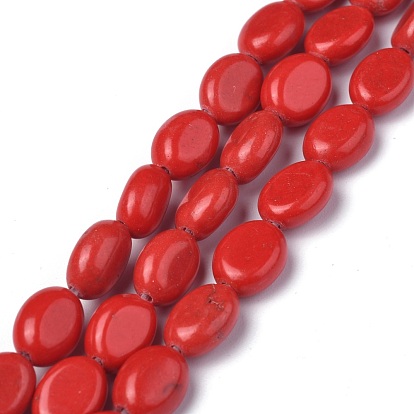 Synthetic Turquoise Bead Strands, Imitation Red Coral, Oval