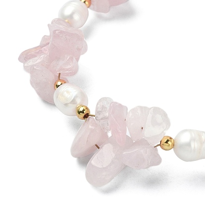 Natural Mixed Stone Chips & Pearl Beaded Bracelet, with 304 Stainless Steel Clasps
