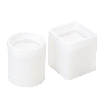 2Pcs DIY Column & Cube Silicone Pen Pot Molds, Resin Casting Molds, For UV Resin, Epoxy Resin Jewelry Making