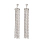 304 Stainless Steel Ball Chains Tassel Stud Earrings, Brass Rhinestone Strass Chains Jewelry for Women