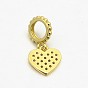 CZ Brass Micro Pave AAA Cubic Zirconia Large Hole European Dangle Charms, Heart, Lead Free & Nickel Free & Cadmium Free, 9x9x1mm, Hole: 4mm
