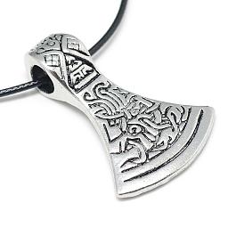 Alloy Pendant Necklaces, with Waxed Cord and Iron Chain Extender, Double-sided Axe Charm