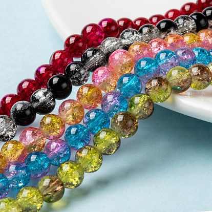 Two Tone Crackle Glass Beads Strands, Round