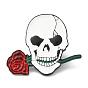 Skull/Skeleton Hand & Rose Enamel Pins, Black Zinc Alloy Brooches for Backpack Clothes, Halloween Theme