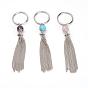 316 Surgical Stainless Steel Keychain with Iron Twisted Chains Tassels and Gemstone Beads, 110mm